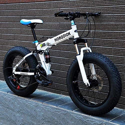 Bicicletas de montaña plegables : Abrahmliy Fat Tire Adult Mountain Bike Double Disc Brake / High Carbon Carbon Frame Cruiser Men Bikes 24 Inch Beach Snowmobile Bicycle Aluminium Rims-White_30 Speed