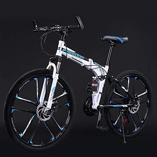 Bicicletas de montaña plegables : Acero De Alto Carbono Frenos De Doble Disco Bicicleta Plegable Bicicleta De Carretera Sport Bike para Hombres Y Mujeres, 21 Velocidad Plegable Bicicleta De Montaña-Azul 26inch