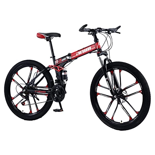 Bicicletas de montaña plegables : Adultos Plegables Bicicleta de montaña Suspensión Completa Acero de Alto Contenido de Carbono MTB Bicicleta, Freno de Disco Doble mecánico, 21 / 24 / 27 / 30 Velocidad Black red-27