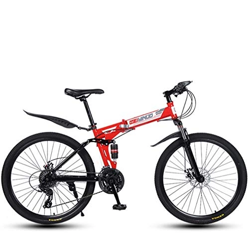 Bicicletas de montaña plegables : AISHFP Bicicleta de montaña Plegable de 26 Pulgadas, Bicicletas de Cuadro de Acero Ligero con Alto Contenido de Carbono de, Bicicleta de Freno de Doble Disco, Rojo, 24speed
