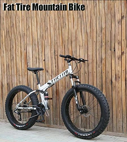 Bicicletas de montaña plegables : AISHFP Fat Tire Bicicleta Plegable para Hombre de la montaña, 17 Pulgadas de Acero de Alto Carbono Bicicletas Marco, de 7 velocidades, 24-26 Pulgadas Ruedas, de Nieve de Bicicletas, Blanco, 26inch