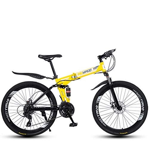 Bicicletas de montaña plegables : AISHFP Plegable de Velocidad Variable 26 Pulgadas de Bicicletas de montaña, de Bicicletas Marco de Acero de Carbono de Alta, Doble Freno de Disco de Bicicletas, Amarillo, 21speed