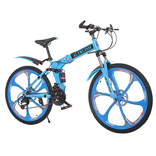 Bicicletas de montaña plegables : Altruism Bicicleta de montaña Plegable de 26 Pulgadas, 21 velocidades, Bicicleta para Hombre con Frenos de Disco para Mujer, Azul