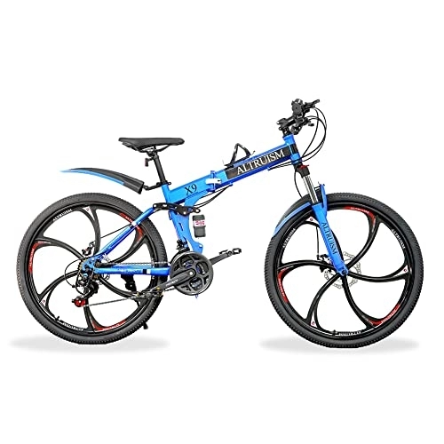 Bicicletas de montaña plegables : ALTRUISM MTB Doble Suspensión Bicicleta De Montaña Bicicleta Plegable 26 Pulgadas Freno De Disco Doble Delantero Y Trasero Velocidad Variable Marco De Acero De Doble Choque Rueda De 6 Radios (Azul)