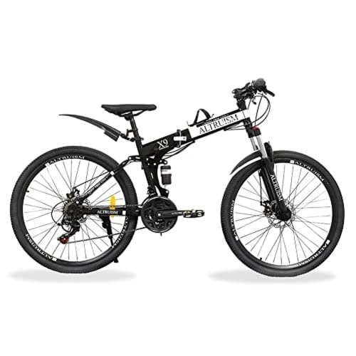 Bicicletas de montaña plegables : ALTRUISM X9-Bicicleta de montaña 26 Pulgadas para Hombres Freno de Disco Dual Absorción de Golpes Ruedas con radios MTB Bicicleta 21 velocidades Bicicleta de montaña Plegable Ver actualizado. (Black)