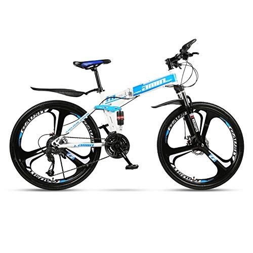 Bicicletas de montaña plegables : AMAIRS Bicicleta De Montaña Plegable, Buje Integrado De Tres Palas De 26" 30 Horquilla con Bloqueo De Doble Amortiguador De Velocidad Variable Adecuada para El Tráfico De Adultos, 4 Blue