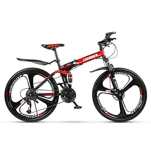 Bicicletas de montaña plegables : AminBike Bicicleta de montaña Plegable 21 Speed ​​Shifter Plegable Racing MTB Bicicleta Frenos de Doble Disco Plegable Viaje Ciclismo 26 Pulgadas Neumático Total (Color: Negro Rojo)