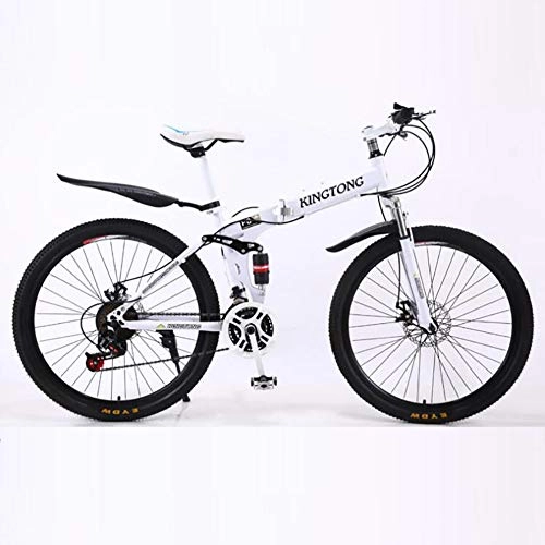 Bicicletas de montaña plegables : ANJING 24 / 26 Pulgadas Bicicleta de montaña Plegable, Bicicleta Ligera de 21 Velocidades para Adultos, Blanco, 24inch