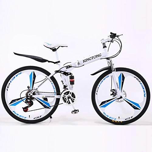 Bicicletas de montaña plegables : ANJING Bicicleta de Montaña Ligera Plegable 24 / 26 Pulgadas 21 velocidades con Doble Suspensión para Adultos, Blanco, 26inch
