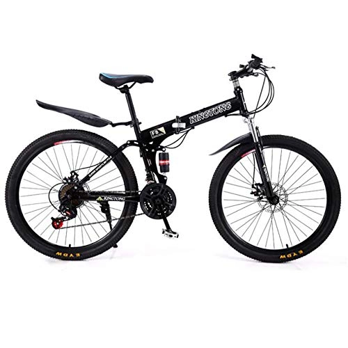 Bicicletas de montaña plegables : ANJING Bicicleta Plegable de 24 / 26 Pulgadas Bicicleta de montaña Plegable Ligera de 24 velocidades con absorción de Doble Choque y Sistema de Freno de Disco, Negro, 26in