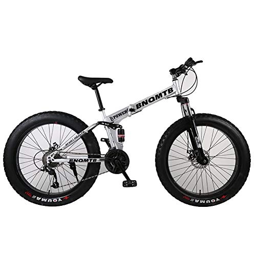 Bicicletas de montaña plegables : ANJING Fat Tire Mountain Bike 27 Speed 26 Inch para Adultos con Marco de Acero de Alto Carbono y Frenos F / R, Plata