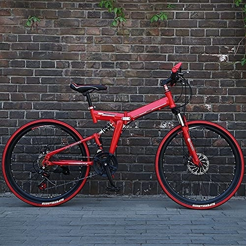Bicicletas de montaña plegables : ASPZQ Bicicleta De Montaña De 26 Pulgadas para Hombres Y Femeninos De Doble Disco para Mujer Bicicleta De Montaña De La Bicicleta De Velocidad Variable, Rojo, 24 Inches