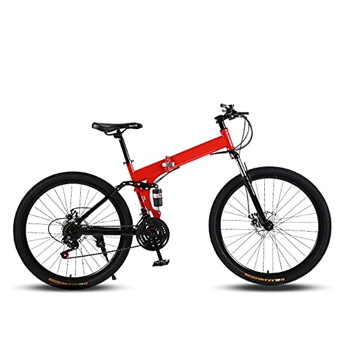 Bicicletas de montaña plegables : ASPZQ Bicicleta Plegable De Bicicleta De Montaña, 26 Pulgadas De 24 Pulgadas Velocidad Variable Doble Amortiguador Bicicleta para Hombres Mujeres-Estudiantes Y Viajeros Urbanos, Rojo, 21 Inches
