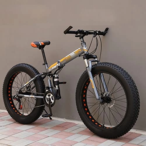 Bicicletas de montaña plegables : ASUMUI Bicicleta de Nieve para Adultos Plegable de 26 Pulgadas Neumáticos Ultra Anchos Bicicleta de Carretera de Playa Todoterreno de montaña de Velocidad Variable 4.0 (Silver 24)
