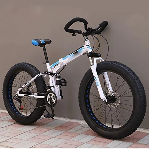 Bicicletas de montaña plegables : ASUMUI Bicicleta de Nieve para Adultos Plegable de 26 Pulgadas Neumáticos Ultra Anchos Bicicleta de Carretera de Playa Todoterreno de montaña de Velocidad Variable 4.0 (White 30)