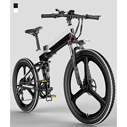 Bicicletas de montaña plegables : AYHa Folding Mountain Electric Bike, 400W Motor 26 pulgadas Adultos Frenos de viaje de Ciudad E-bici de 7 velocidades de doble disco con el asiento trasero 48V batería extraíble, Blanco