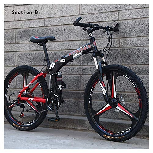 Bicicletas de montaña plegables : AYHa Las bicicletas plegables para adultos, doble absorción de choque 26 pulgadas marco de Montaña Off-Road Bike 24 / 27 velocidad Doble freno de disco de acero de alto carbono, rojo negro, C 24 velocida