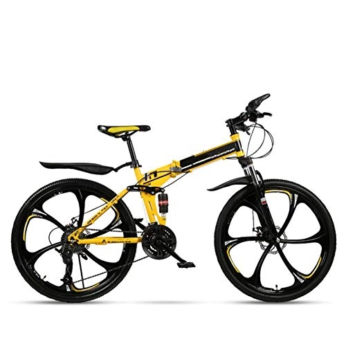Bicicletas de montaña plegables : AYHa Plegable bicicleta de montaña, 26 pulgadas de bicicletas para adultos Ciudad de doble freno de disco 21 / 24 / 27 / 30 Doble velocidad de absorción de choque unisex, Amarillo, E 27 de la velocidad