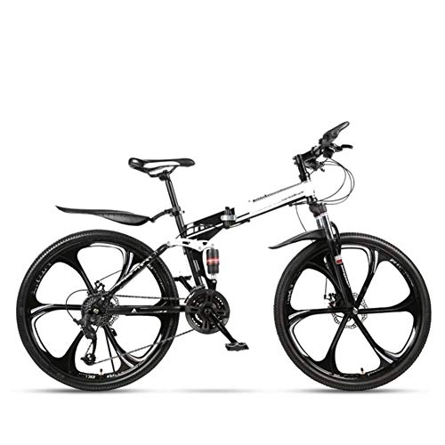 Bicicletas de montaña plegables : AYHa Plegable bicicleta de montaña, 26 pulgadas de bicicletas para adultos Ciudad de doble freno de disco 21 / 24 / 27 / 30 Doble velocidad de absorción de choque unisex, blanco negro, E 21 Velocidad