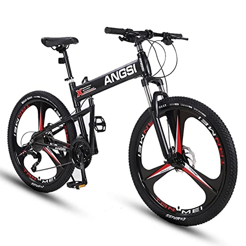 Bicicletas de montaña plegables : AZXV Bicicleta de montaña Plegable, Bicicleta de Acero de Alto Contenido de Carbono de suspensión, 21 velocidades de transmisión, Rueda de 26 Pulgadas, Freno de Disco dua Black