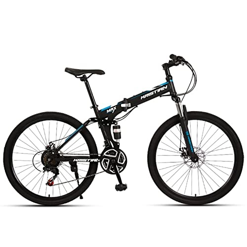 Bicicletas de montaña plegables : AZXV Bicicleta Plegable de la Bicicleta de montaña para Adultos Bicicleta de montaña de la montaña, 21 / 24 / 27 Velocidad de la Velocidad, Ruedas de 26 Pulgadas, Marco de co Black blue-27