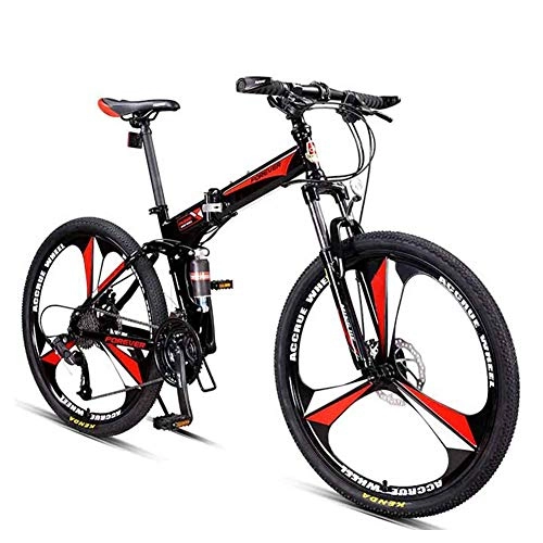 Bicicletas de montaña plegables : AZYQ Bicicletas de montaña de 26 pulgadas, bicicleta de montaña de 27 velocidades con sobremarcha, bicicleta de montaña rgida plegable con marco de acero de alto carbono, rojo, rojo
