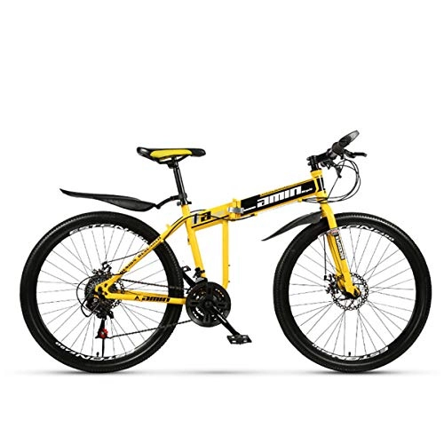 Bicicletas de montaña plegables : BaisdSport Bicicleta de montaña de 26 Pulgadas, 21 / 24 / 27 / 30-Velocidad variable / 40 Radios / Frenos de Doble Disco, MTB para Adultos Que Viajan Fuera de Viajes Deportivos, Yellow, 27-Speed