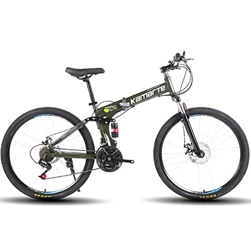 Bicicletas de montaña plegables : Bicicleta Bicicleta de montaña unisex, bicicleta plegable de doble suspensión de 27 velocidades, con rueda de radios de 24 pulgadas y doble freno de disco, para hombres y mujeres, verde, 27 veloc