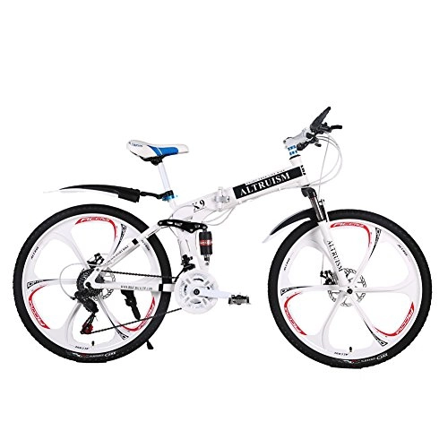Bicicletas de montaña plegables : Bicicleta de montaña Altruism de 26 pulgadas, para hombres y mujeres, con freno de disco delantero y trasero, Mujer infantil Hombre, X9, Blanco