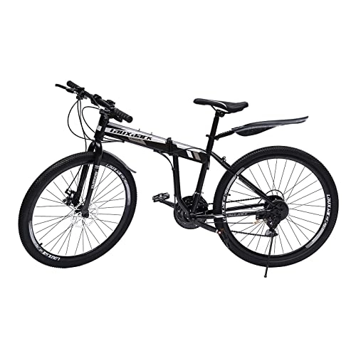 Bicicletas de montaña plegables : Bicicleta de montaña Bicicleta de 26 pulgadas Bicicletas 21 velocidades Ajustable Altura Montaña Ciudad Bicicleta con freno de disco plegable Bicycle para hombre y mujer (Negro y blanco)