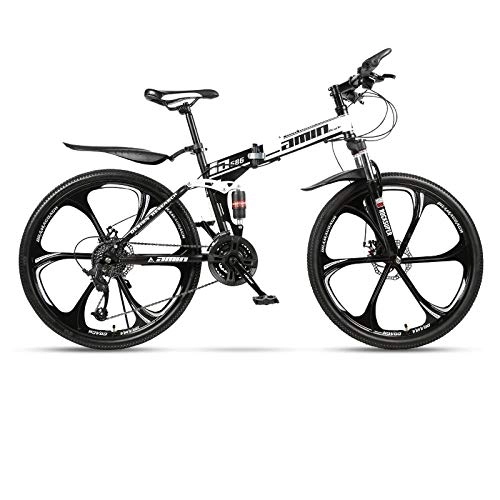 Bicicletas de montaña plegables : Bicicleta de montaña, bicicleta de ciudad, bicicleta para hombres y mujeres, marco de acero de 24 velocidades, rueda de radios múltiples de 6 pulgadas, bicicleta plegable de doble suspensión q2