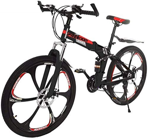 Bicicletas de montaña plegables : Bicicleta de montaña con suspensión completa de 26 pulgadas, bicicletas de montaña plegables de acero con alto contenido de carbono para hombres y mujeres, bicicleta especializada de 21 velocidades