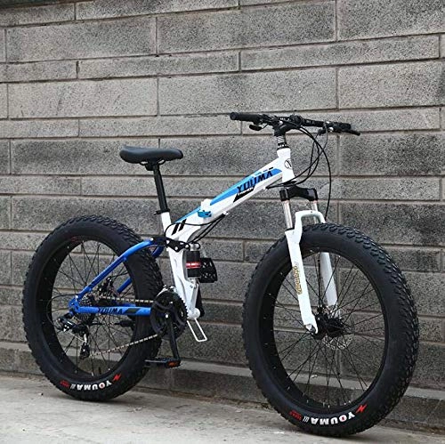 Bicicletas de montaña plegables : Bicicleta de montaña de 20 pulgadas, bicicleta MTB Fat Tire, bicicleta de montaña con cuadro de doble suspensión, cuadro de acero con alto contenido de carbono, freno de doble disco, B, 26 inch 7 speed
