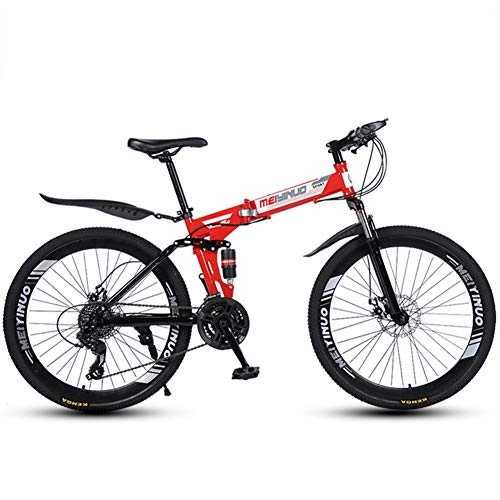 Bicicletas de montaña plegables : Bicicleta de montaña de 26 Pulgadas Freno de Doble Disco Bicicleta de MTB de suspensión Completa de 27 velocidades, Ligera y Duradera para Hombres Mujeres Bicicleta, Rojo