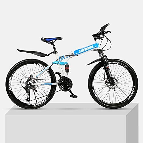 Bicicletas de montaña plegables : Bicicleta de montaña Marco de acero de alto carbono plegable de 26 pulgadas con absorcin de impactos doble velocidad variable para hombres y mujeres bicicleta todoterreno-Azul_21 velocidades