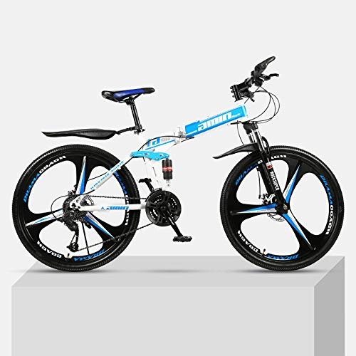 Bicicletas de montaña plegables : Bicicleta de montaña Marco de acero de alto carbono plegable de una rueda de 26 pulgadas doble absorcin de impactos estudiantes masculinos y femeninos ciclismo de montaña-Azul_24 velocidades