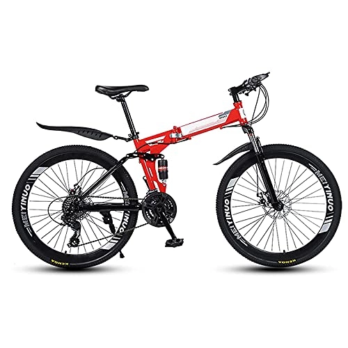 Bicicletas de montaña plegables : Bicicleta de montaña para adultos, ruedas de 26 pulgadas, para hombre, Shimano 21 velocidades, frenos de disco plegable, marco de acero de alto carbono, color rojo