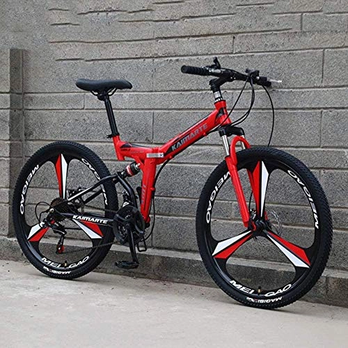 Bicicletas de montaña plegables : Bicicleta de montaña plegable 21 / 24 / 27 velocidad marco de acero de 26 pulgadas ruedas de suspensión doble rueda de suspensión completa bicicletas de hombres y mujeres-24 velocidad_rojo