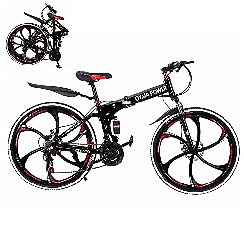 Bicicletas de montaña plegables : Bicicleta de montaña plegable, 26 pulgadas deportes al aire libre bicicleta MTB de acero de alto carbono, llanta de aluminio, desviador trasero de 21 velocidades (Rojo-T01)