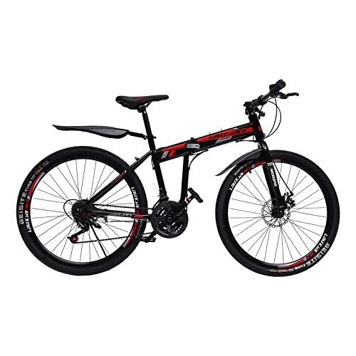 Bicicletas de montaña plegables : Bicicleta de montaña plegable bicicletas 26" MTB 21 velocidades Negro / Rojo bicicleta de ciudad plegable MTB adecuado para adultos