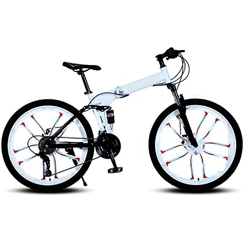 Bicicletas de montaña plegables : Bicicleta de montaña plegable de 24 pulgadas, 21 / 24 / 27 velocidades, suspensión completa, acero de alto carbono, MTB 10 cortadores de ruedas de aluminio para adultos y adolescentes