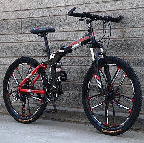 Bicicletas de montaña plegables : Bicicleta de montaña plegable de 26 "para hombres y mujeres, bicicleta de doble suspensin Marco de acero de alto carbono, freno de disco de acero, llanta de aleacin de aluminio, Negro, 27 speed