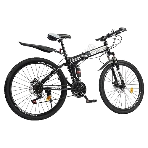 Bicicletas de montaña plegables : Bicicleta de montaña plegable de 26 pulgadas para adultos para mujeres y hombres, 21 marchas, negro+blanco, horquilla de suspensión, peso ligero, regalo de bicicleta de ciudad