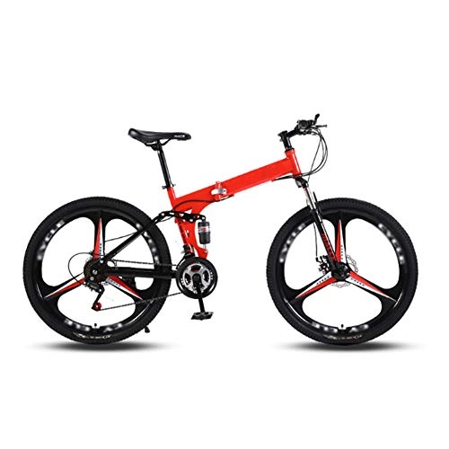 Bicicletas de montaña plegables : Bicicleta de montaña plegable, de acero de alto carbono, bicicleta de montaña, tres ruedas de corte de 24 pulgadas / 21 / 24 / 27, velocidad variable, doble absorción de impactos, color rojo, 24 velocidades