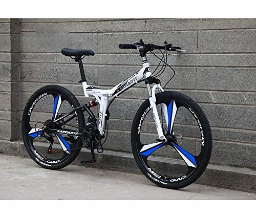 Bicicletas de montaña plegables : Bicicleta de montaña plegable para adultos, marco de acero con alto contenido de carbono, freno de disco doble, suspensión completa para hombres, mujeres, bicicletas, bicicletas, D, 26 inch 27 speed