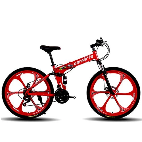 Bicicletas de montaña plegables : Bicicleta De Montaña Plegable para Hombres Y Mujeres, Frenos De Disco Dobles City Bike, Bicicleta De Montaña para Adultos con Suspensión Trasera (24 / 26 Pulgadas) - Rojo, 26inch 24speed