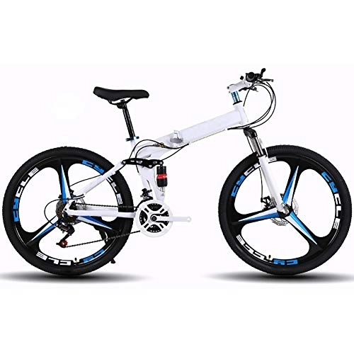 Bicicletas de montaña plegables : Bicicleta de montaña, suspensión delantera, ruedas de 26 pulgadas, marco de acero al carbono, bicicleta antideslizante de 21 velocidades con frenos de doble disco, apta para todoterrenos y adultos
