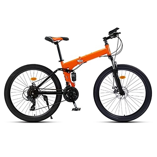 Bicicletas de montaña plegables : Bicicleta Plegable 24 / 27 Velocidad Bicicleta De Montaña 24 Pulgadas Ruedas MTB Dual Suspensión Bicicleta Adulto Estudiante Al Aire Libre Deporte Ciclismo, Naranja, 27 Speed