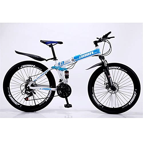 Bicicletas de montaña plegables : Bicicleta Plegable 26 Pulgadas de Acero de Carbono de 24 velocidades de Carbono-Freno mecánico-Adecuado para Estudiantes Adultos Masculina y Femenina Bicicleta de montaña Azul-6 impulsores