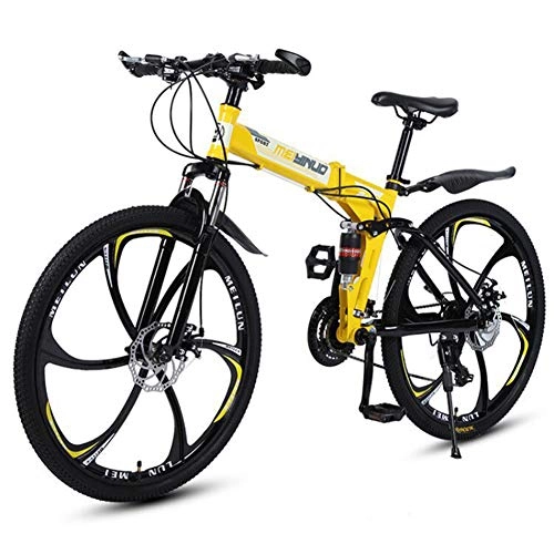 Bicicletas de montaña plegables : Bicicleta Plegable Amortiguador de Velocidad Variable Bicicleta de montaña 26 Pulgadas Estudiante Coche Adulto bicicleta-yellow-6inch-27speed